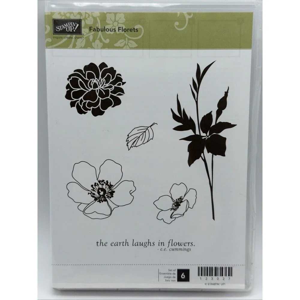 STAMPIN UP STAMPS FABULOUS FLORETS RUBBER SET OF 6 #128574 RETIRED FLOWERS
